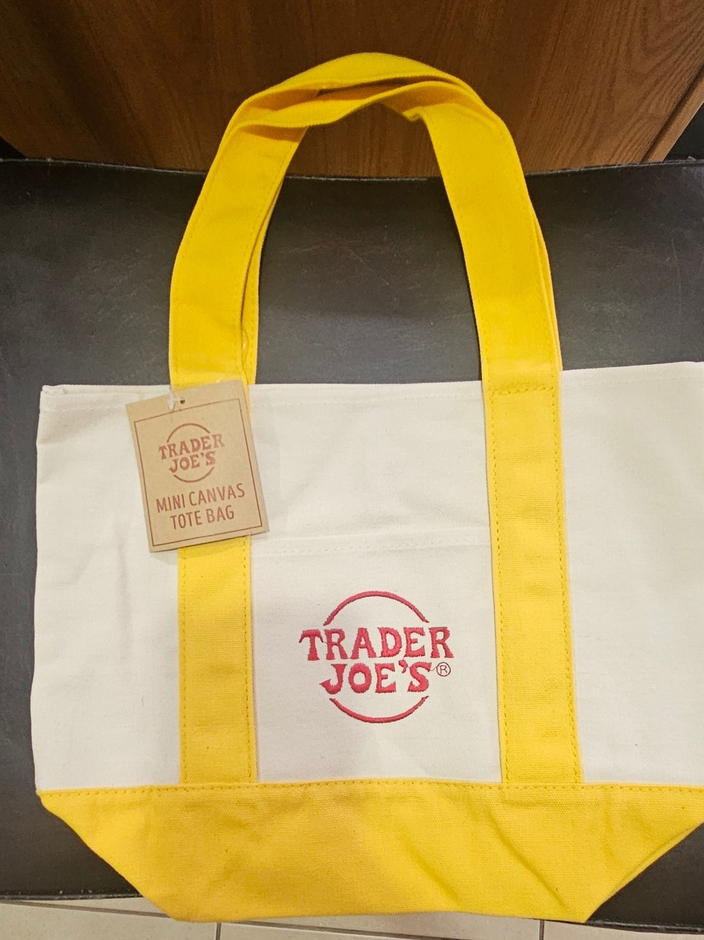 Trader Joe's Canvas Tote Bag in Yellow and Cream